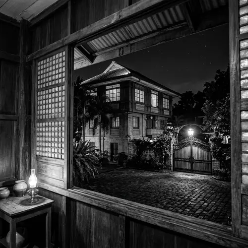 Filipino Style Three-Story House Art at Night