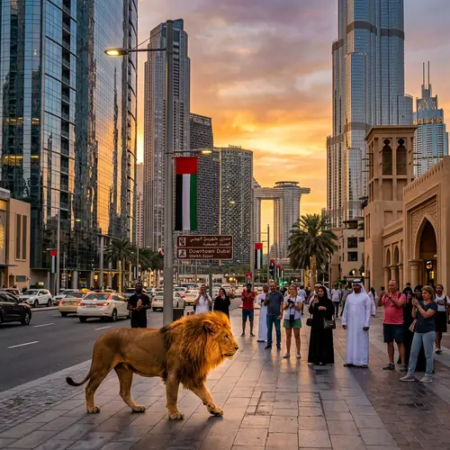 Majestic African Lion in Dubai Cityscape | Wildlife Art