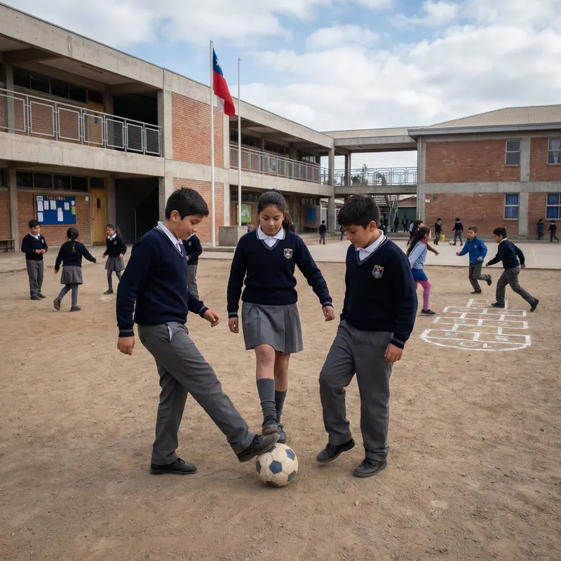 Chilean Students Playing Football at School