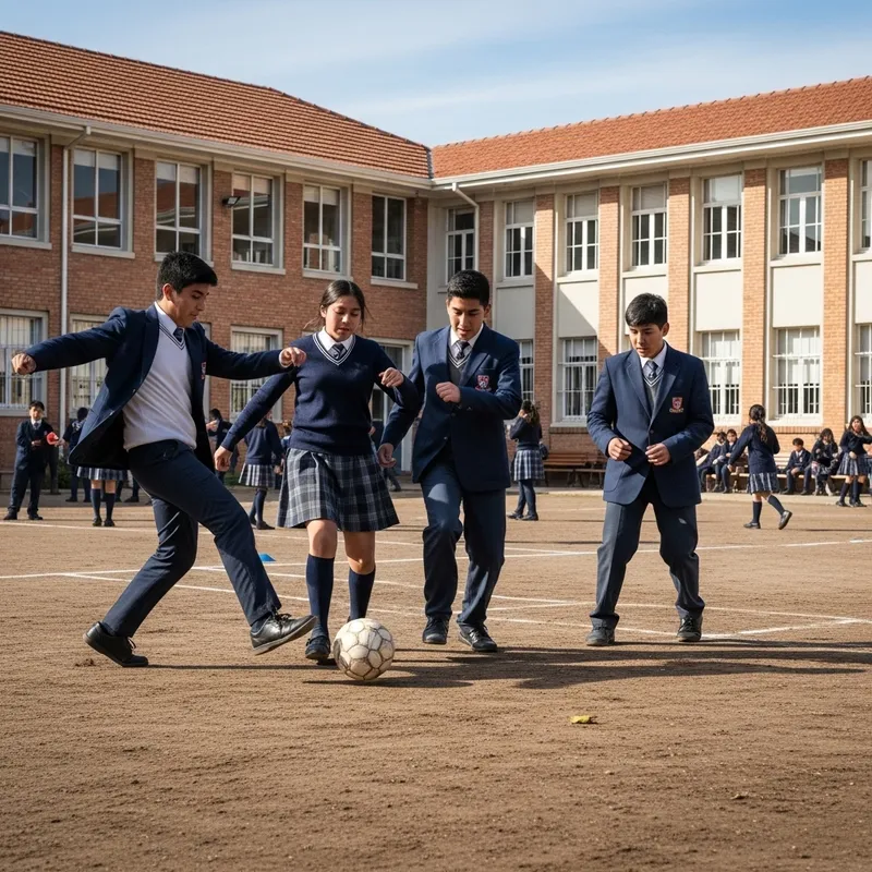 Chilean Students Playing Football at School
