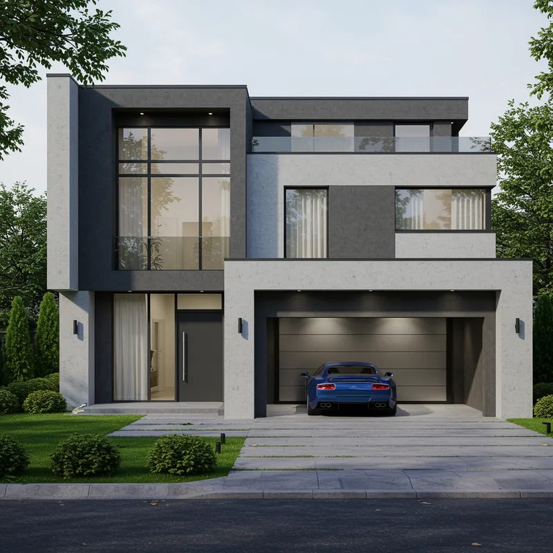 Luxury Modern Home with Sports Car in Garage