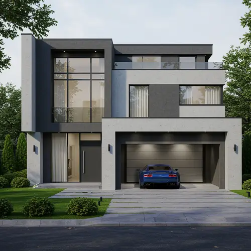 Luxury Modern Home with Sports Car in Garage