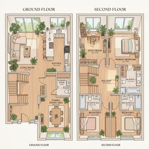 Aesthetic Two-Story House Floor Plan