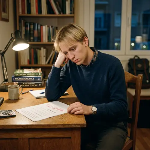 Illustration of Raul Morales Failing Exam | Blonde Hair, Blue Eyes