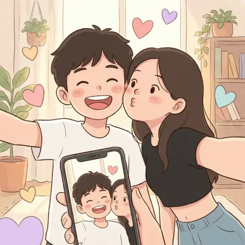 Sweet Animated Couple Selfie | Relationship Illustration