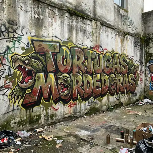 Vibrant Graffiti of Biting Turtles on Wall