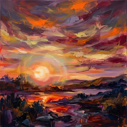 Abstract Colorful Sunsets: Tranquil Horizon Panorama