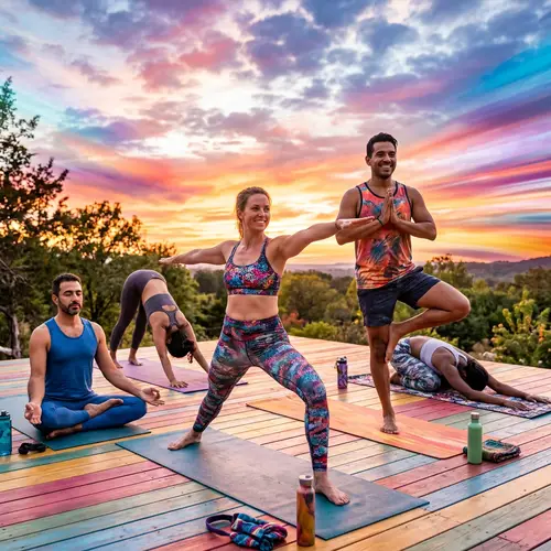 Vibrant Yoga Session: Warrior, Tree, Child, Lotus, Downward Dog Poses