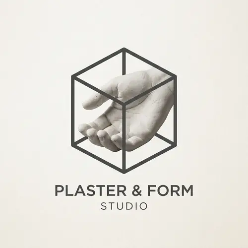 Minimalist Cube Logo Design with Hand