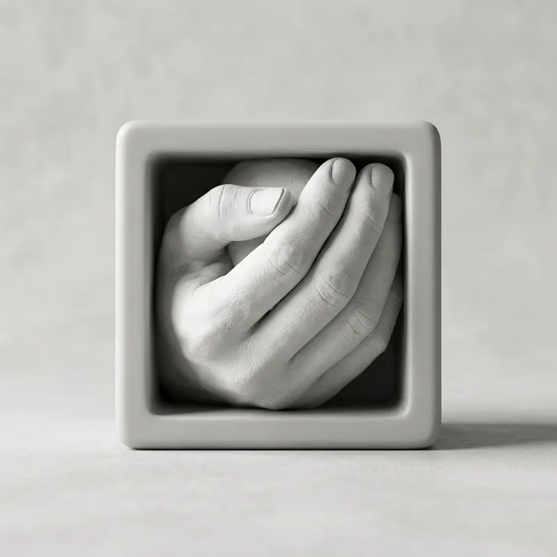 Minimalist Cube Logo with Plaster Hand Design Minimalist Cube Logo with Plaster Hand Design