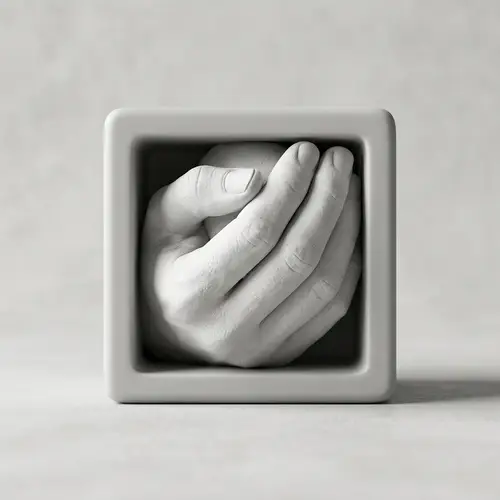 Minimalist Cube Logo with Plaster Hand Design