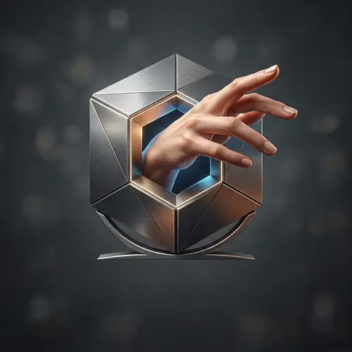 3D Cube Logo Design with Emerging Hand