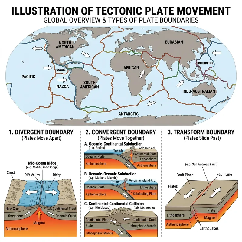 Tectonic Plates Movement - Diagram & Illustration
