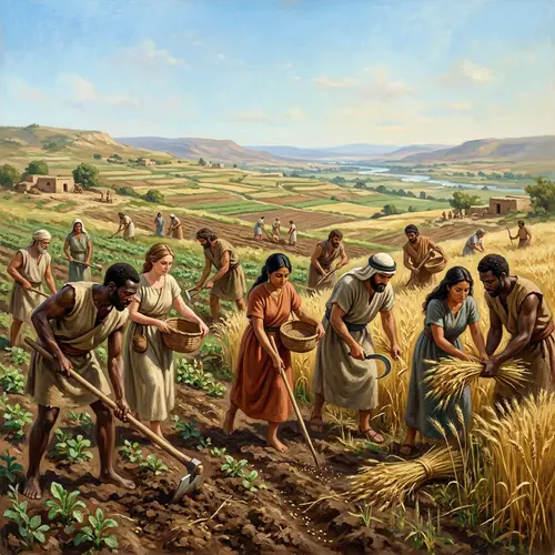 Ancient Agriculture: Oil Painting of Primitive Cultivation