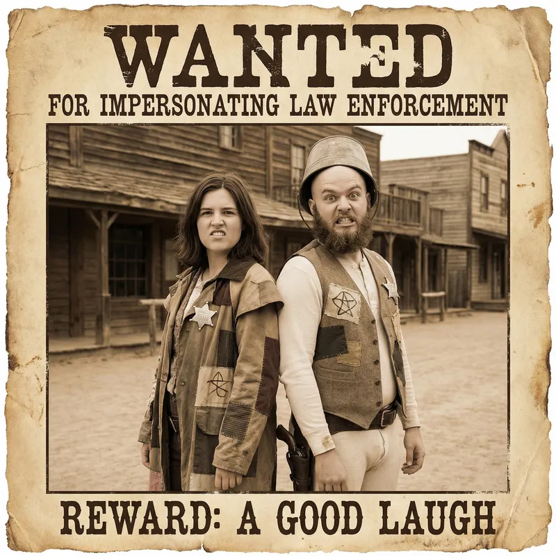 Western Cop Poster: Fun Duo in DIY Costumes
