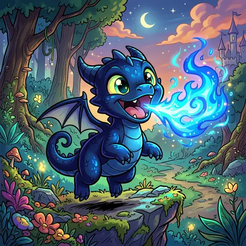 Playful Dark Blue Dragon | Vibrant Anime Style Artwork