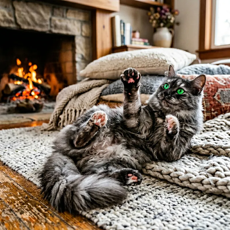 Adorable Cat with Emerald Eyes and Luxurious Fur