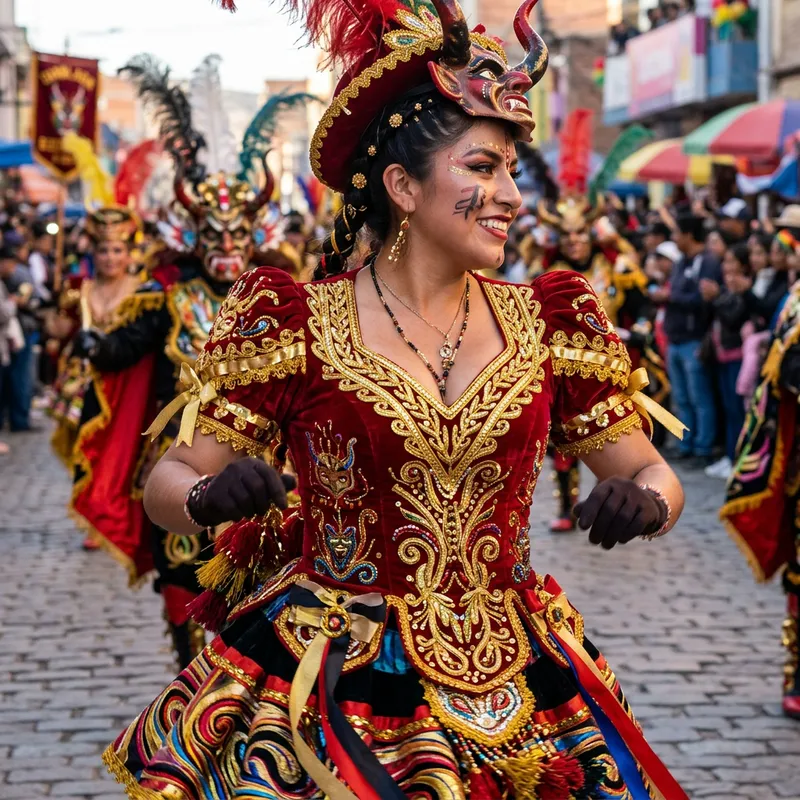 Red Women's V-Neck Top with Gold Ribbons | Diablada Costume Red Women's V-Neck Top with Gold Ribbons | Diablada Costume