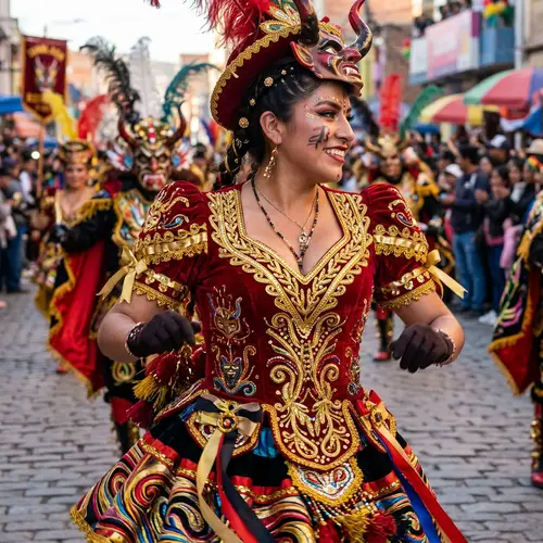Red Women's V-Neck Top with Gold Ribbons | Diablada Costume
