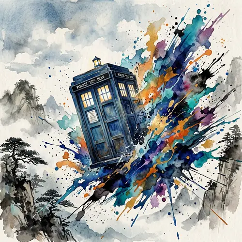 Watercolor TARDIS Wallpaper - Sci-Fi Aesthetic