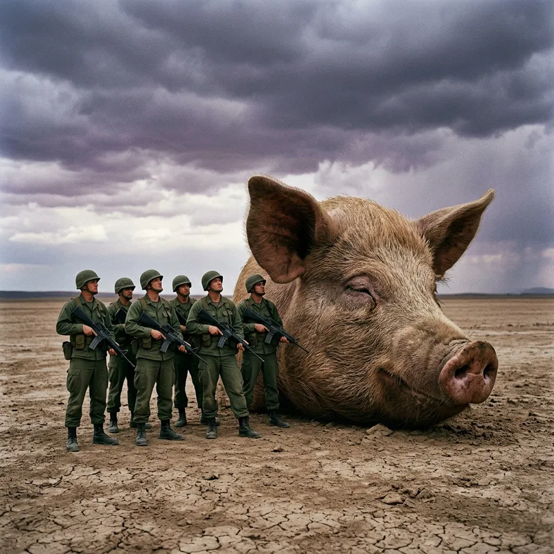 Israeli Army Surreal Scene with Pig's Head Israeli Army Surreal Scene with Pig's Head