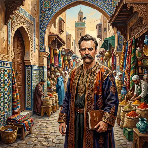 Philosopher Embracing Nietzschean Influence in Moroccan Setting