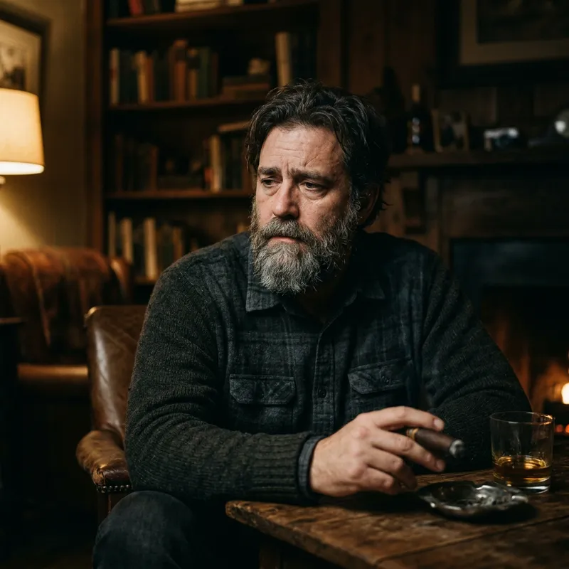 Somber Portrait of a Thoughtful Man with a Cigar