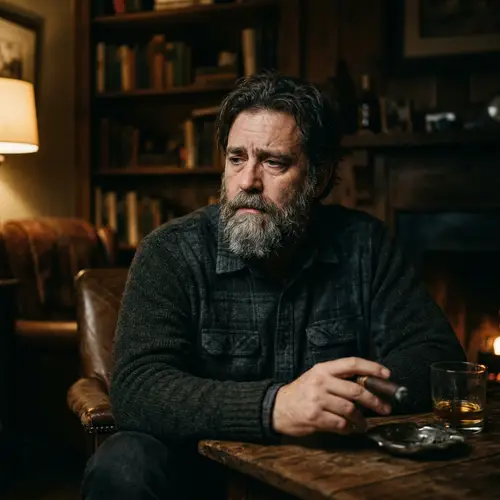 Somber Portrait of a Thoughtful Man with a Cigar