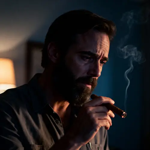 Somber Portrait of a Thoughtful Man with a Cigar