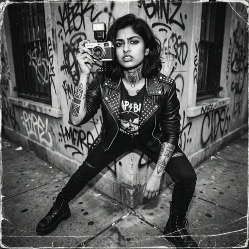 Punk-Style South Asian Tattooed Woman in High-Contrast Photo