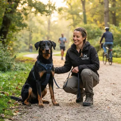 Calm Beauceron Dog Training in a Serene Park Setting
