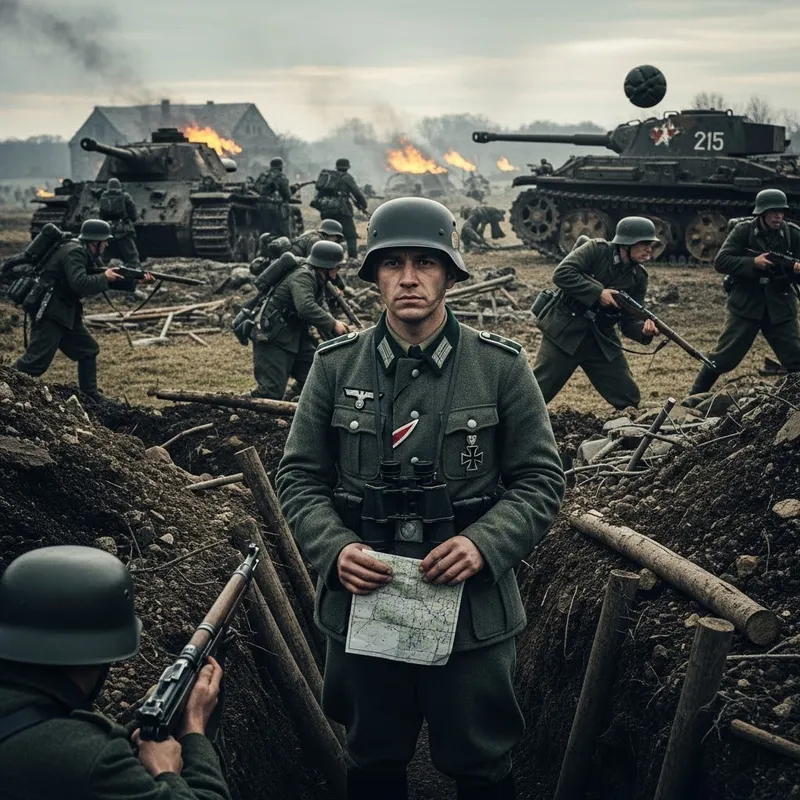 World War II Battlefield with German Lieutenant