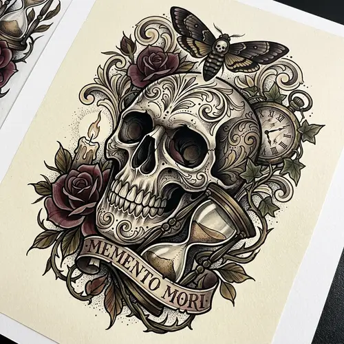 Memento Mori Tattoo Design | Reflecting Mortality with Skull Symbolism
