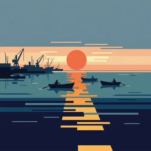 Simplified Digital Artwork Inspired by Claude Monet's 'Impression, Sunrise'