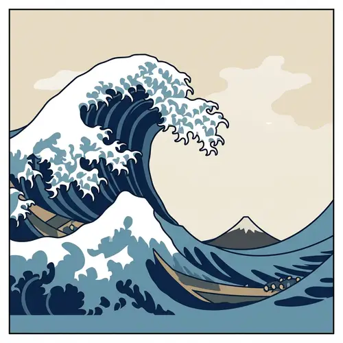 Minimalist Digital Art: The Great Wave Interpretation