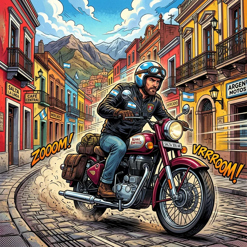 Vibrant Illustration: Exploring Salta on a Royal Enfield Classic 350 Vibrant Illustration: Exploring Salta on a Royal Enfield Classic 350