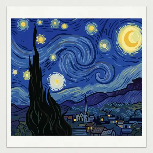 Serenity in Night Sky: Minimalist Van Gogh Style Art