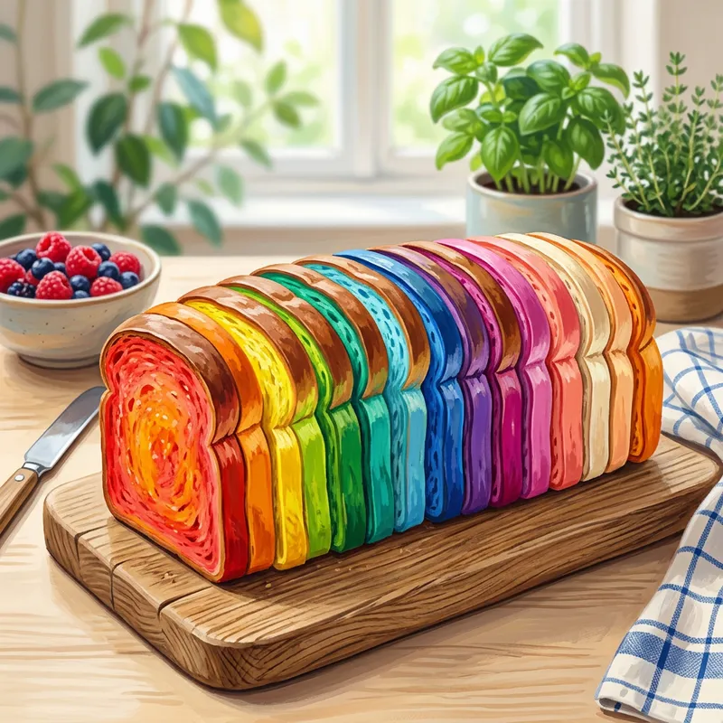 Vibrant Painted Sliced Loaf of Bread Illustration
