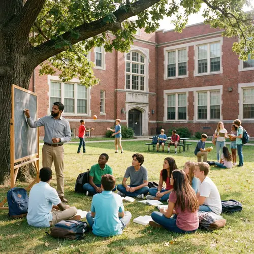 Diverse School Scene: Multicultural Classroom Outdoors