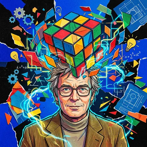 Vibrant Illustration of Rubik's Cube Creator | Surrealism Style