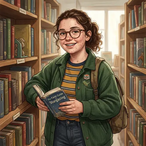 Detailed Illustration of Chubby Gir with Glasses, Braces & Brown Hair