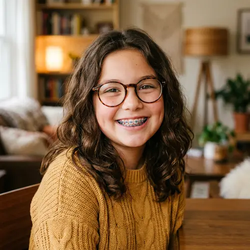Charming Girl with Glasses and Braces | Pretty Brown Hair