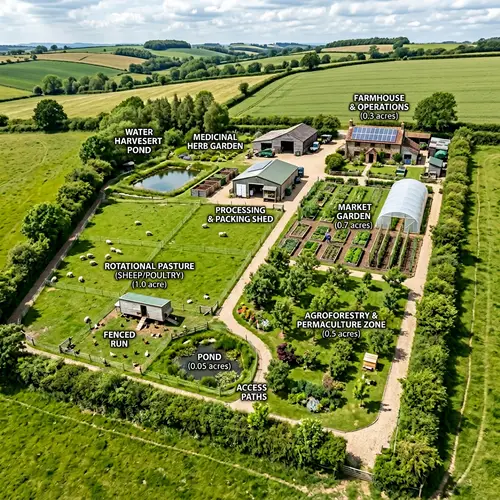 Integrated 2.5-Acre Farm Layout for Optimal Space Use