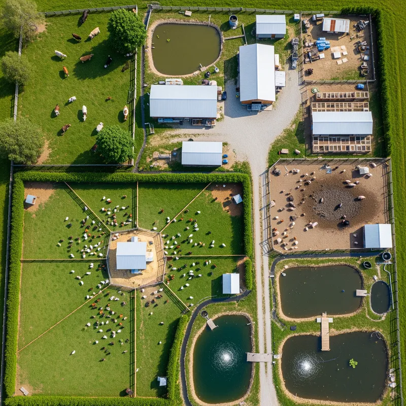 Integrated 2.5-Acre Farm Layout for Optimal Space Use