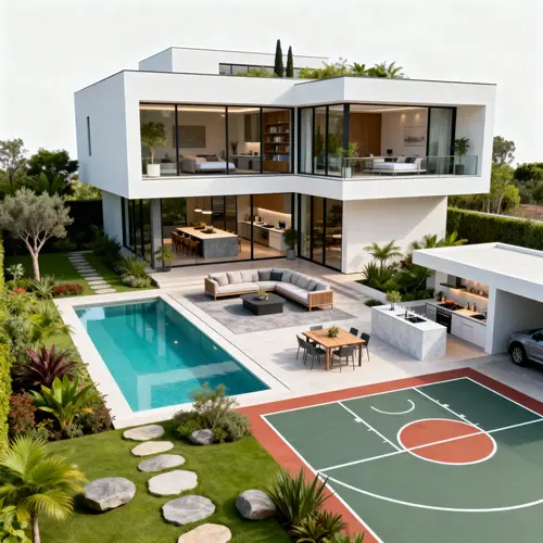 Modern Two-Story House Design with Geometry & Greenery