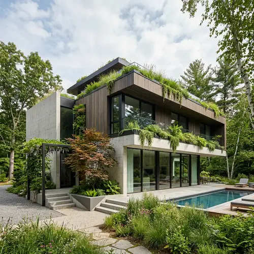 Modern Two-Story House Design with Geometry & Greenery