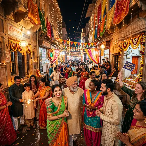Vibrant New Year Celebration in Vrindavan, India - Festive Joy