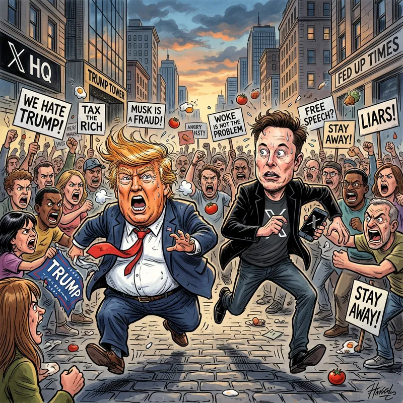 Trump and Musk in Caricature: A Crowd Chases! Trump and Musk in Caricature: A Crowd Chases!