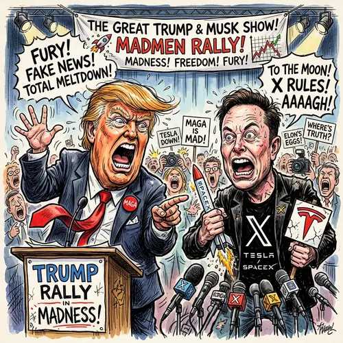 Mad Trump and Musk Caricature Art