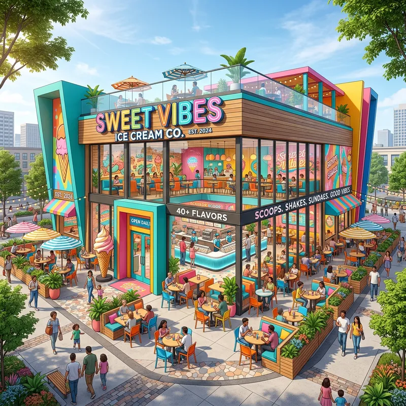 Colorful Ice Cream Shop Design with Seating Areas for the Next Decade